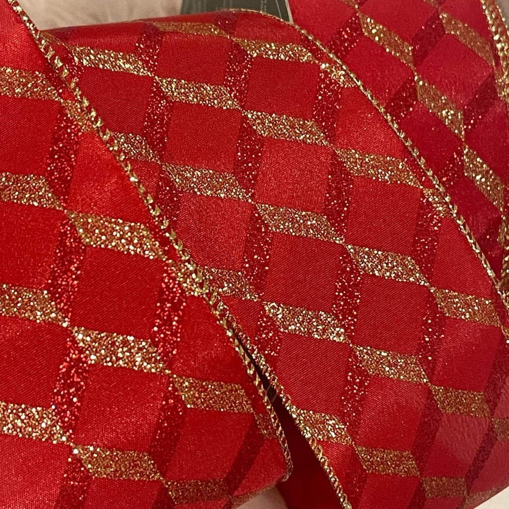 Red & Gold pattern wired Ribbon 2.5” Premium CHRISTMAS Wired Edge Ribbon Sparkle